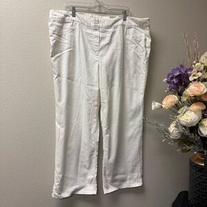 Alfred Dunner Women’s 18W White Stretch Pull-On Pants | Plus Size Linen Blend